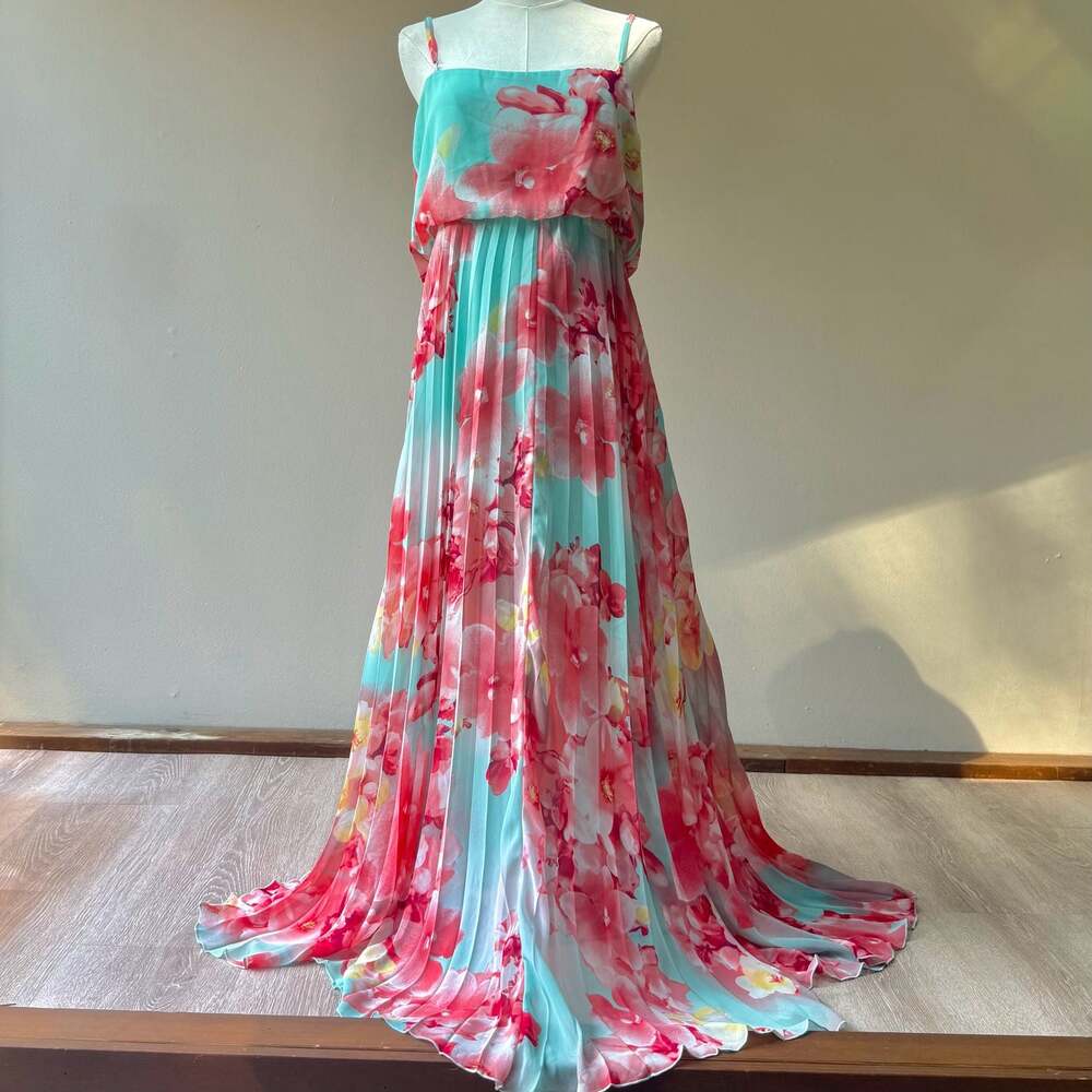 Bisou Bisou Floral Print Chiffon Pleated Maxi Dress